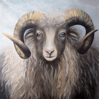 Schilderij getiteld "Mountain sheep" door Svitlana Miku, Origineel Kunstwerk, Olie