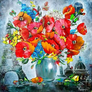 Schilderij getiteld "Poppy Painting Orig…" door Svitlana Prokopalo, Origineel Kunstwerk, Olie