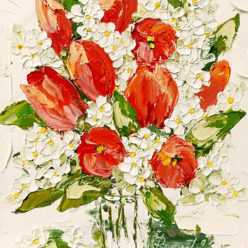 Painting titled "Tulip Painting Lila…" by Svitlana Prokopalo, Original Artwork, Oil