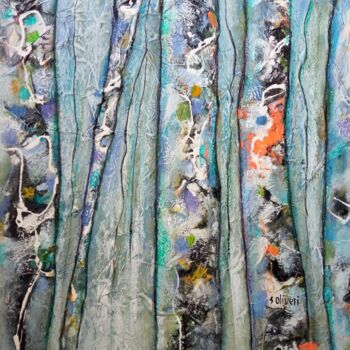 Schilderij getiteld "Arbres." door Sylvie Oliveri, Origineel Kunstwerk, Acryl Gemonteerd op Frame voor houten brancard