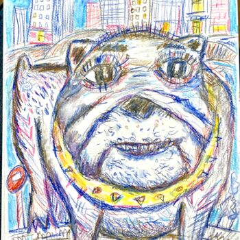 Pintura titulada "peinture chien boul…" por Sylvain Dez, Obra de arte original, Tinta