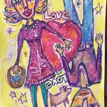 Pintura titulada "Love amour couple d…" por Sylvain Dez, Obra de arte original, Lápiz
