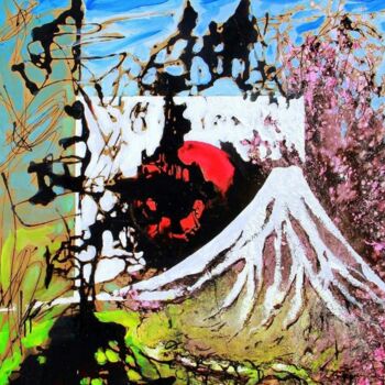 「Mont Fuji」というタイトルの絵画 Sylvain Thieurmelによって, オリジナルのアートワーク, アクリル ウッドストレッチャーフレームにマウント