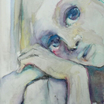 Peinture intitulée "Pensive" par Sylvia Baldeva, Œuvre d'art originale, Huile Monté sur Châssis en bois