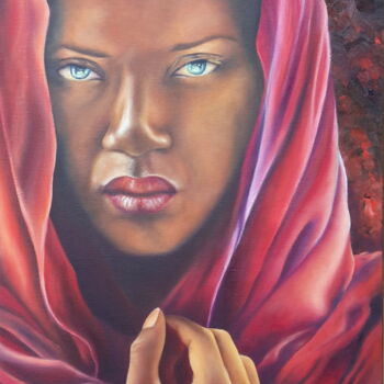 Painting titled "Reddish Girl" by Sylvie Auvray Comin, Original Artwork, Oil Mounted on Wood Stretcher frame