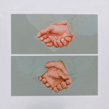 제목이 "Jeu à 4 mains"인 미술작품 Sylvie Bayard (Sylvestre)로, 원작, 아크릴 나무 들것 프레임에 장착됨
