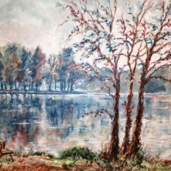 Peinture intitulée "Lac en hiver" par Sylvie Bayle, Œuvre d'art originale, Pastel Monté sur Carton