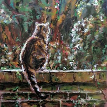 Pintura intitulada "Le chat, la nuit, d…" por Sylvie Bayle, Obras de arte originais, Pastel