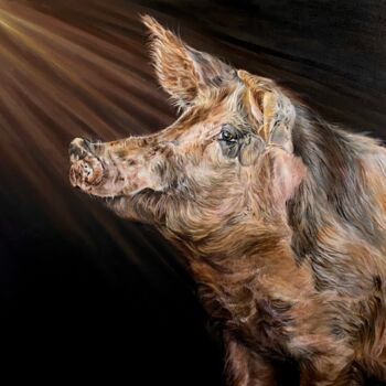 Painting titled "Divin Cochon" by Sylvie Boniface, Original Artwork, Oil Mounted on Wood Stretcher frame
