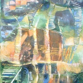 Painting titled "les escaliers de la…" by Sylvie Boulet, Original Artwork, Oil