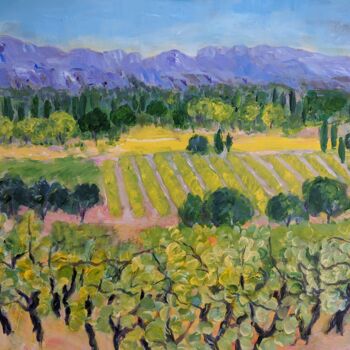 Schilderij getiteld "Vineyard Landscape" door Sylvie Carter, Origineel Kunstwerk, Acryl