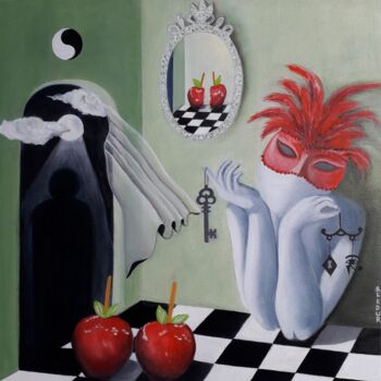 Schilderij getiteld "Du haut des pommes" door Sylvie Ledur, Origineel Kunstwerk, Olie