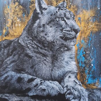 Painting titled "Snow leopard" by Sylvie Lescan, Original Artwork, Acrylic Mounted on Wood Stretcher frame