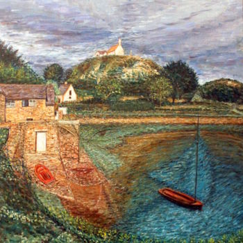 Painting titled "barques" by Sylvie Ollivier, Original Artwork, Oil