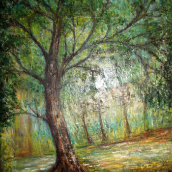 Painting titled "promenade en forêt" by Sylvie Ollivier, Original Artwork, Oil