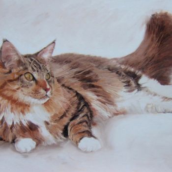 Painting titled "Maine Coon" by Sylvie Nicoloso, Original Artwork, Oil