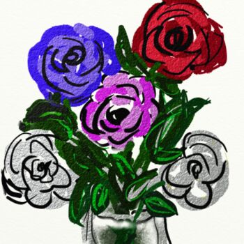Цифровое искусство под названием "Bouquet de fleurs" - Sylvie Prade, Подлинное произведение искусства, Цифровая живопись