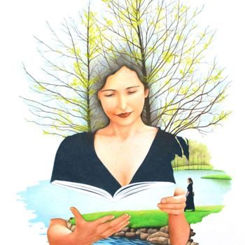 Dibujo titulada "A livre ouvert" por Sylvie Talon, Obra de arte original, Lápiz