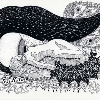 Dessin intitulée "Pierrine" par Sylvie Talon, Œuvre d'art originale, Encre