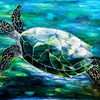 Painting titled "Tortue de Mer" by Sylvie Vedel, Original Artwork, Oil