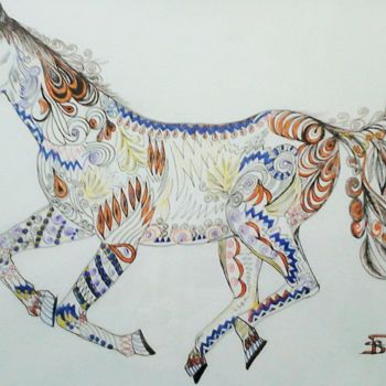 Drawing titled "CHEVAL TATOUE" by Sylviebf, Original Artwork, Ink