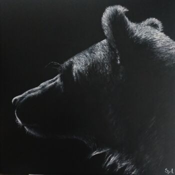Painting titled "L'ours" by Sylvie Lescan, Original Artwork, Acrylic Mounted on Wood Stretcher frame
