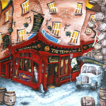 Digitale Kunst getiteld "Temple bar in Dublin" door Sylwia K. Knop, Origineel Kunstwerk, Digitaal Schilderwerk