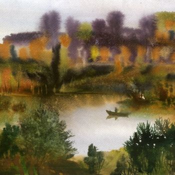 Картина под названием "Осень.Река" - Syrov, Подлинное произведение искусства, Масло