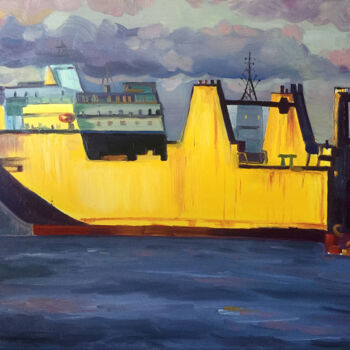 Painting titled "Port - Ship1" by Szabrina Maharita, Original Artwork, Oil