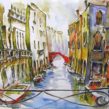 Painting titled "Cannaregio (Venice)" by Zsolt Székelyhidi, Original Artwork, Watercolor Mounted on Cardboard