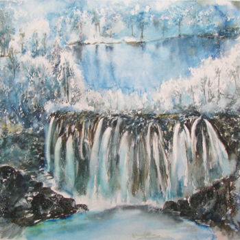 Painting titled "Plitvice lake in wi…" by Zsolt Székelyhidi, Original Artwork, Watercolor