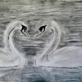 Dessin intitulée "two swans" par Tom Schrijver, Œuvre d'art originale, Crayon