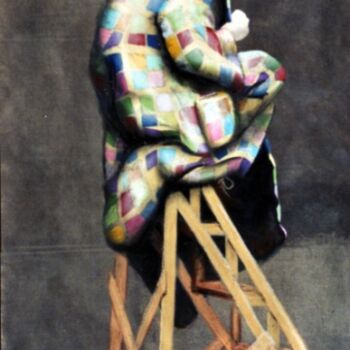 Painting titled "Clown sur un escabot" by Valérie Voinchet, Original Artwork, Acrylic