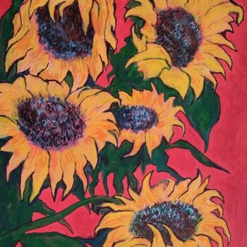 Malarstwo zatytułowany „Sunflowers” autorstwa Tam Nightingale, Oryginalna praca, Akryl Zamontowany na Drewniana rama noszy