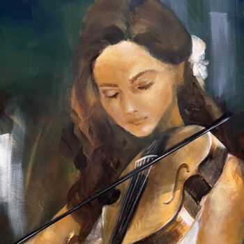 Painting titled "Girl with the violin" by Tamara Andjus, Original Artwork, Acrylic