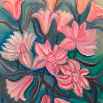 Painting titled "Lilien" by Tamara Michel, Original Artwork, Oil Mounted on Wood Stretcher frame