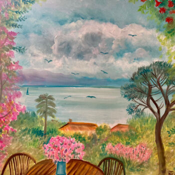 Painting titled "Sommerblick" by Tamara Michel, Original Artwork, Oil Mounted on Wood Stretcher frame