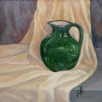 Schilderij getiteld "Green jug" door Tamara Rozinskay, Origineel Kunstwerk, Olie