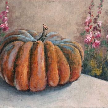 Painting titled "Honey pumpkin still…" by Tamara Rozinskay, Original Artwork, Oil Mounted on Cardboard
