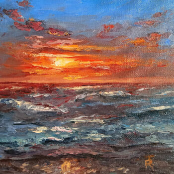 Painting titled "Ocean Serenade. Red…" by Tamara Rozinskay, Original Artwork, Oil Mounted on Cardboard