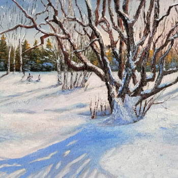 Pintura titulada "Snowy day WInter La…" por Tamara Rozinskay, Obra de arte original, Oleo Montado en Cartulina