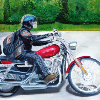 Pintura intitulada "The Harley" por Tamás Gyebrovszki, Obras de arte originais, Óleo