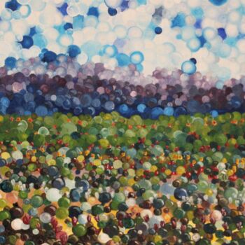 Painting titled "Tulip Field" by Tammy Gauthreaux, Original Artwork, Oil Mounted on Wood Stretcher frame