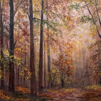Malarstwo zatytułowany „Miracle Forest” autorstwa Tanja Frost, Oryginalna praca, Olej Zamontowany na Drewniana rama noszy