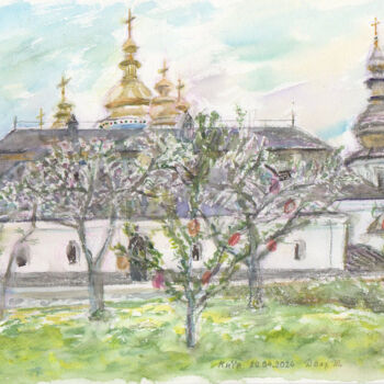 Pintura intitulada "Church of St. John…" por Tanya Dolya, Obras de arte originais, Aquarela