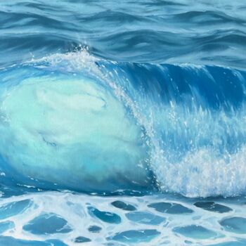 Painting titled "Big ocean wave" by Tanya Lotsmanova, Original Artwork, Oil Mounted on Wood Stretcher frame