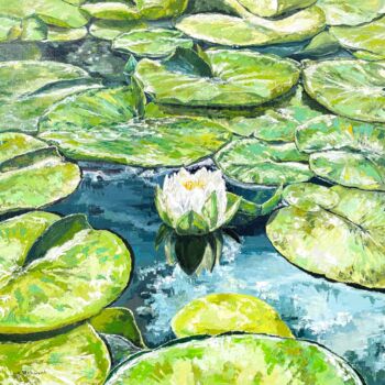 Pittura intitolato "Water lilies impasto" da Tanya Stefanovich, Opera d'arte originale, Olio