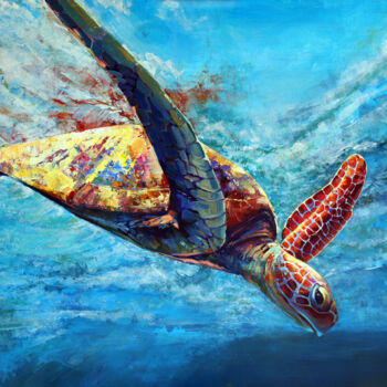 Pittura intitolato "Big turtle" da Tanya Vell, Opera d'arte originale, Acrilico Montato su Telaio per barella in legno