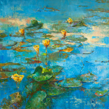 Pittura intitolato "Water lilies" da Tanya Vell, Opera d'arte originale, Olio Montato su Telaio per barella in legno