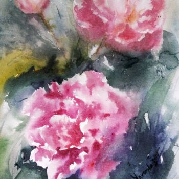 Painting titled "Peonies" by Tanya Yavorska, Original Artwork, Watercolor